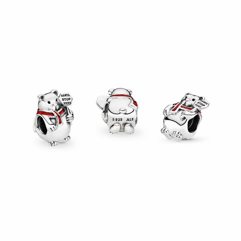 Pandora Christmas Polar Bear Charm Ireland - Sterling Silver/Enamel/Red - 314820MZT